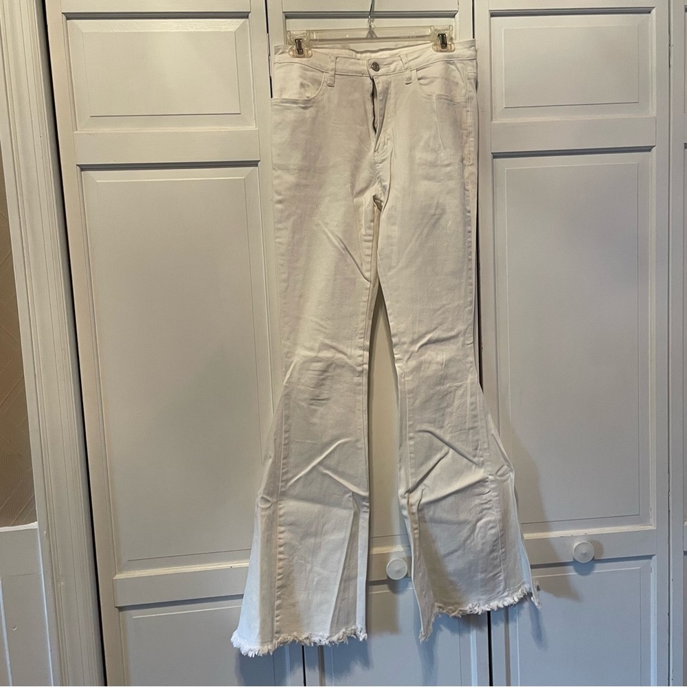 Saint and Hearts White Frayed Bell Bottom Jeans